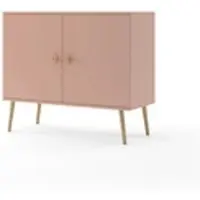 Bettso Kommode mit 2 Türen minimalistisches Sideboard im skandinavischen Stil auf Holzbeinen Griffe aus Jute für Wohnzimmer Schlafzimmer 100 IKON Rosa