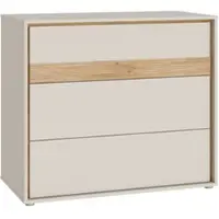 Forte WEXLIN Kommode 95 100, moderne Kommode mit 3 Schubladen, Kinder- und Jugendzimmer, Holzwerkstoff, Kaschmir | Beige |Mauvella Eiche Holzdekor, 96,3 cm breit x 84,1 cm hoch x 50,2 cm tief