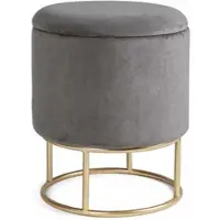 Bizzotto Hocker Polina in Samt-Optik, moderner Stil, Grau, mit Stauraum und goldfarbenem Gestell