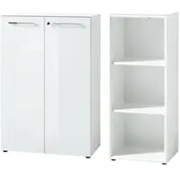 KADIMA DESIGN Sideboard Aktenschrank Set 2-teilig MUENCHEN Weiß 3 OH | Schrank & Regal | Glas Front Abschließbar Soft-Close | Made in Germany |