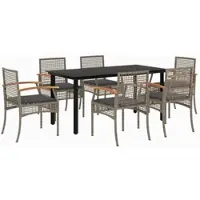 vidaXL 7-tlg. Garten-Essgruppe mit Kissen Grau Poly Rattan