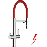 VIZIO NIEDERDRUCK 3 Wege Wasserhahn Küchenarmatur FC mit 360° Schwenkbarem Auslauf Abnehmbare 2 Strahl Handbrause Verchromt Rot
