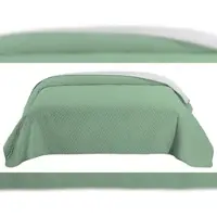 Wometo Tagesdecke 220x240 OEKO-TEX - grün hellgrau Microfaser-Bezug wattiert gesteppt Wende-Design XXL Sofa Couch Bett Bettüberwurf
