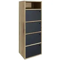 ZIK Platzsparender Schuhschrank 4 Türen Mehrzweck-Eingangsschrank cm 42x33x118 Modern Eiche und Schwarz