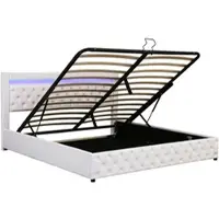 Flieks Polsterbett mit Stauraum und Lattenrost, Boxspringbett 180x200cm Doppelbett mit Led, Stauraumbett Funktionsbett,weiß