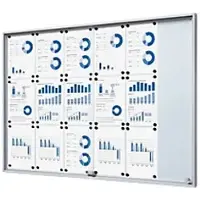 SHOWDOWN Vitrine Magnetisch 18 x A4 Wandmontage Abschließbar Indoor 134,6 (B) x 94,8 (H) cm Silber