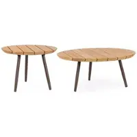 Bizzotto Gartencouchtisch-Set Talaia aus nachhaltigem Teakholz, modern skandinavisch, naturbraun, rund, 2er-Set