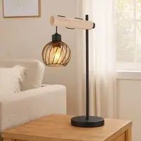 Globo LED Tischleuchte Glas amber Tischlampe Retro Nachttischleuchte Holz, Metall schwarz, 1x 7W 806Lm warmweiß, LxBxH 33x18x55 cm