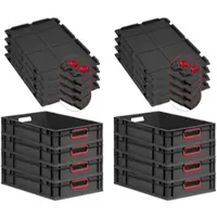 Proregal SuperSparSet 8x Eurobox Nextgen Color Mit Scharnierdeckel HxBxT 12x40x60cm 23 Liter Schwarz Griffe Rot Offen Eurobehälter Transportbox