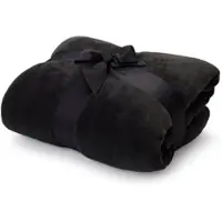 Lumaland TV Kuscheldecke mit Ärmeln aus weichem Coral Fleece mit Handytasche + Fußtasche - 150 x 180 + 35 cm - schwarz