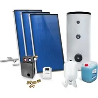 SUNEX Solar-Paket für Brauchwasser 3x AMP 2.0 Flachkollektor 6,03 qm 400 Liter Solar-Brauchwasserspeicher Schrägdachmontage