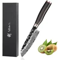 Wakoli EBO Damast Kleines Santokumesser 12 cm Klinge I schwarzer Eichenholzgriff