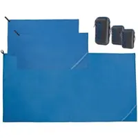 Pearl 3er-Set Mikrofaser-Handtücher mit Tasche, 100x50 cm & 200x100 cm, blau