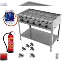 ChattenGlut Gastrobräter 5-flammig Edelstahl 22,5kW , mit Fettbrandlöscher GLORIA FA6 EASY, Gasdruckprüfung, Gewerberegler, ideal für Gastro Events