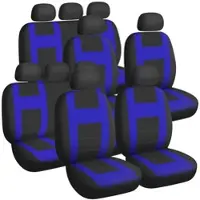 Lescars 2er-Set 9-tlg. Autositzbezüge-Sets, für 5-Sitzer, blau