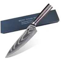 WOLFCUT - Damaskus Chefmesser mit schwarzem Pakkaholzgriff 20 cm 67-lagiger Damaszenerstahl mit Geschenkbox