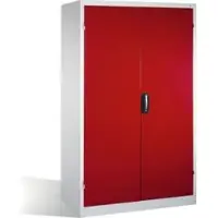 C+P Schwerlastschrank mit Drehtüren, 4 Böden und 3 Schübe, H1950xB1200xT600mm Front Rubinrot Korpus Lichtgrau