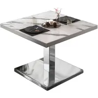 GGM Möbel BM | Bistro Loungetisch | B:T:H 60 x 60 x 41 cm | Weiß Marmor / Edelstahl