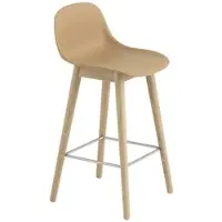 Muuto Fiber Barhocker mit Rückenlehne, wood base, höhe 65 cm, ochre / eiche