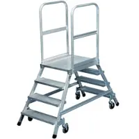 Iller-Leiter Iller Podestleiter fahrbar mit gefederten Lenkrollen beidseitig begehbar Aluminium 5 Stufen