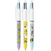 BIC Druckkugelschreiber 4 Colours Kawaii, 3er Blister Strichstärke: 0,32 mm, mit Kawaii-Motiven, farbig