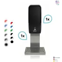 Blanc HYGIENIC SET: Desinfektionsspender SENSOR, berührungslos Blanc Cosmos versch. Farben+Edelstahlhalterung mit Auffangschale : Farbe - Schwarz