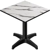 GGM Möbel CPBL | HPL Bistro Tisch | B:T:H 70 x 70 x 78 cm | Weiß-Marmor / Aluminium Schwarz | Klappbar + Zusatzgewicht | Quadratisch
