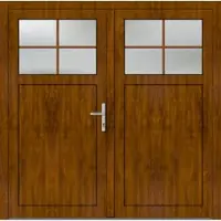 Haustuerenland.de Doppel Kunststoff Nebeneingangstür "ANTONIA-Q" 71 mm Sprossen Golden Oak holzähnlich innen öffnend DIN rechts