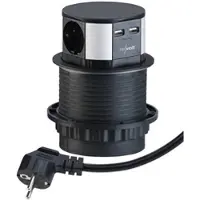 Revolt Versenkbare Einbau-Tisch-Steckdose, 3-fach, 2x USB, Ø 100 mm, schwarz