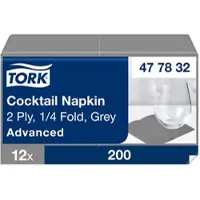 Tork Cocktailservietten Grau, 1/4-Falz, 2-lagig, 24 cm × 24 cm, 12 × 200 Serviet...