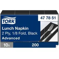 Tork Lunchserviette Schwarz, 1/8-Falz, 2-lagig, 33 cm × 33 cm, 10 × 200 Serviett...