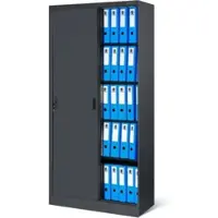 DELUKE Aktenschrank abschließbar ROLF - Schiebetüren, 5 Ebenen | Büroschrank aus Stahl Metallschrank Werkstatt Werkzeugschrank, 185x90x40cm Anthrazit