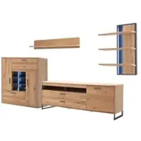 MCA Wohnwand Anbauwand Portland | Asteiche Bianco massiv | 4-teilig