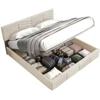 HAUSS SPOLE Polsterbett 160x200 cm mit Lattenrost & Stauraum – Verstellbares Kopfteil – Samt-Bezug in Beige
