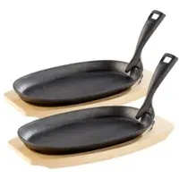 Autre 2 Profi-Servierpfannen, Gusseisen, mit Untersetzer, 28x18x2 cm, 1,5 kg