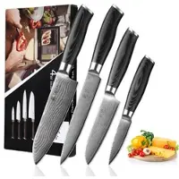 Wakoli Mikata 4er Damastmesser-Set mit Klingen von 8 cm bis 18 cm Länge und Griffen aus Mircata