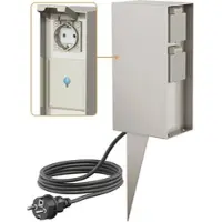 Ledscom.de Garten-Steckdosensäule POMI mit Erdspieß und 2m Kabel für außen, IP44, Smart Home, WLAN, Alexa, 3-fach, edelstahl, eckig, 23cm