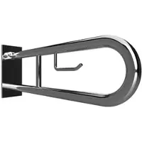 BRILLANTBAD BELP Stützklappgriff in U-Form mit Toilettenpapierhalter Edelstahl poliert mit Abdeckung 100x250x616 mm, 120 kg Traglast für Bad & WC >> zum Bohren