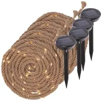Lunartec 4er-Set Solar-Seil-Lichterkette aus Naturfasern, 60 eingearbeitete LED