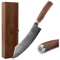 Zayiko Kurumi Damast Blockmesser I 20 cm Klinge I Nussbaumgriff I Holzbox