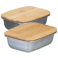 Rosenstein & Söhne 2er-Set Edelstahl-Aufbewahrungsschale mit Bambusdeckel