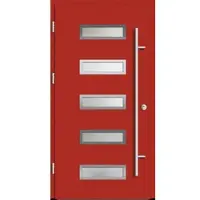 Haustuerenland.de Aluminium Haustür "AGADA" 82 mm RC2 Feuerrot RAL 3000 beidseitig außen öffnend DIN links