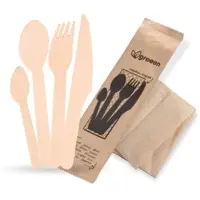 VEPATIM 50 Einweg Bestecksets aus Holz kompostierbar 5-teilig Gabel Messer Löffel Kaffeelöffel Serviette hygienisch verpackt 50 Sets