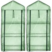 ROYAL GARDINEER 2er-Set Folien-Gewächshäuser, 3 Etagen, Aufroll-Tür, 59x126x39cm, grün