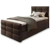 Masseno Boxspringbett AMON 100 100x200 cm Komplett-Set mit Bonell Matratze und Topper, Polsterbett mit Bettkästen -Braun, COSMIC 800