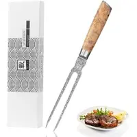 Zayiko Kinone Damast Tranchiergabel I 18 cm Klinge I Wurzelholzgriff Birke