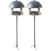 ROYAL GARDINEER 2er-Set XL-Vogelhäuser, Metalldach, Erdspieß & Futterfläche aus Holz