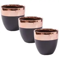 H&D Manufaktur Jinfa 3er-Set Keramik Übertöpfe Blumentöpfe Ton Vase für den Innenbereich | Mattschwarz mit goldenem Finish | Durchmesser 13,5 cm x H 13 cm
