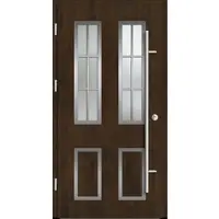 Haustuerenland.de Aluminium Landhaustür "CORGINA" 82 mm RC2 Sprossenfelder Nussbaum holzähnlich beidseitig außen öffnend DIN links