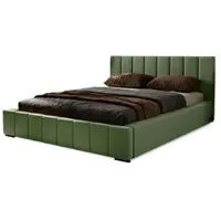 MARPUR Polsterbett Nero mit Kopfteil, 180x200 cm, Doppelbett mit Bettkasten und Lattenrost aus Holz, Velourstoff: Grün